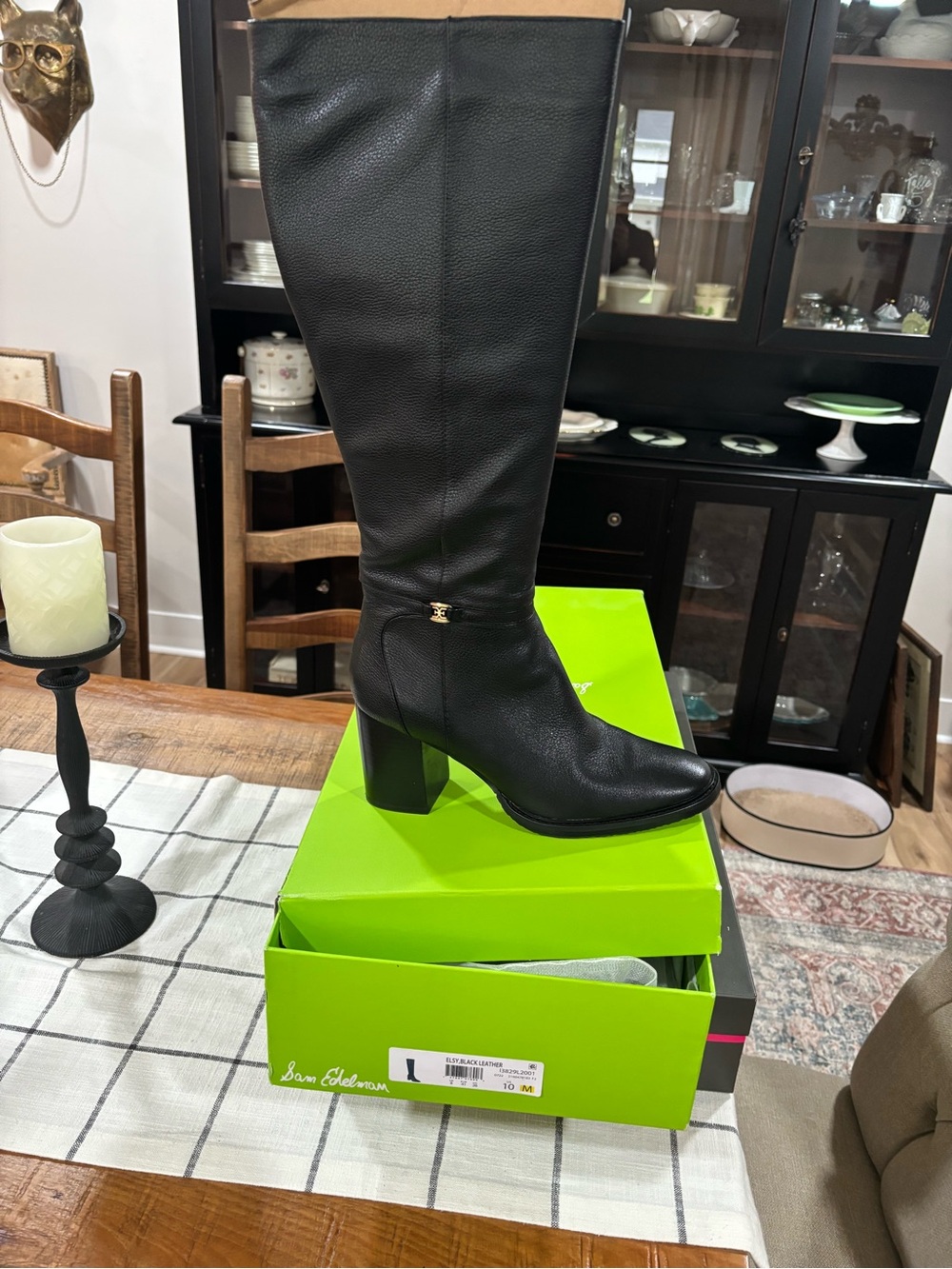 Sam Edelman Black Tall Leather Block Heel Boots